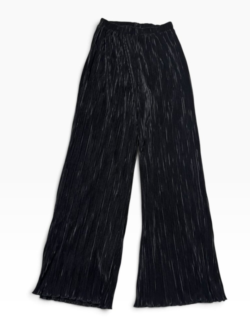 Peppermayo Black Pleated Wide Leg Pants Shiny Satin Lounge Trousers US 4 AU 8 - Picture 2 of 10